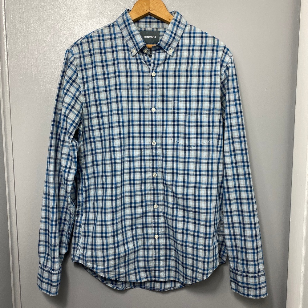 BONOBOS Blue and White Plaid Button Down Shirt